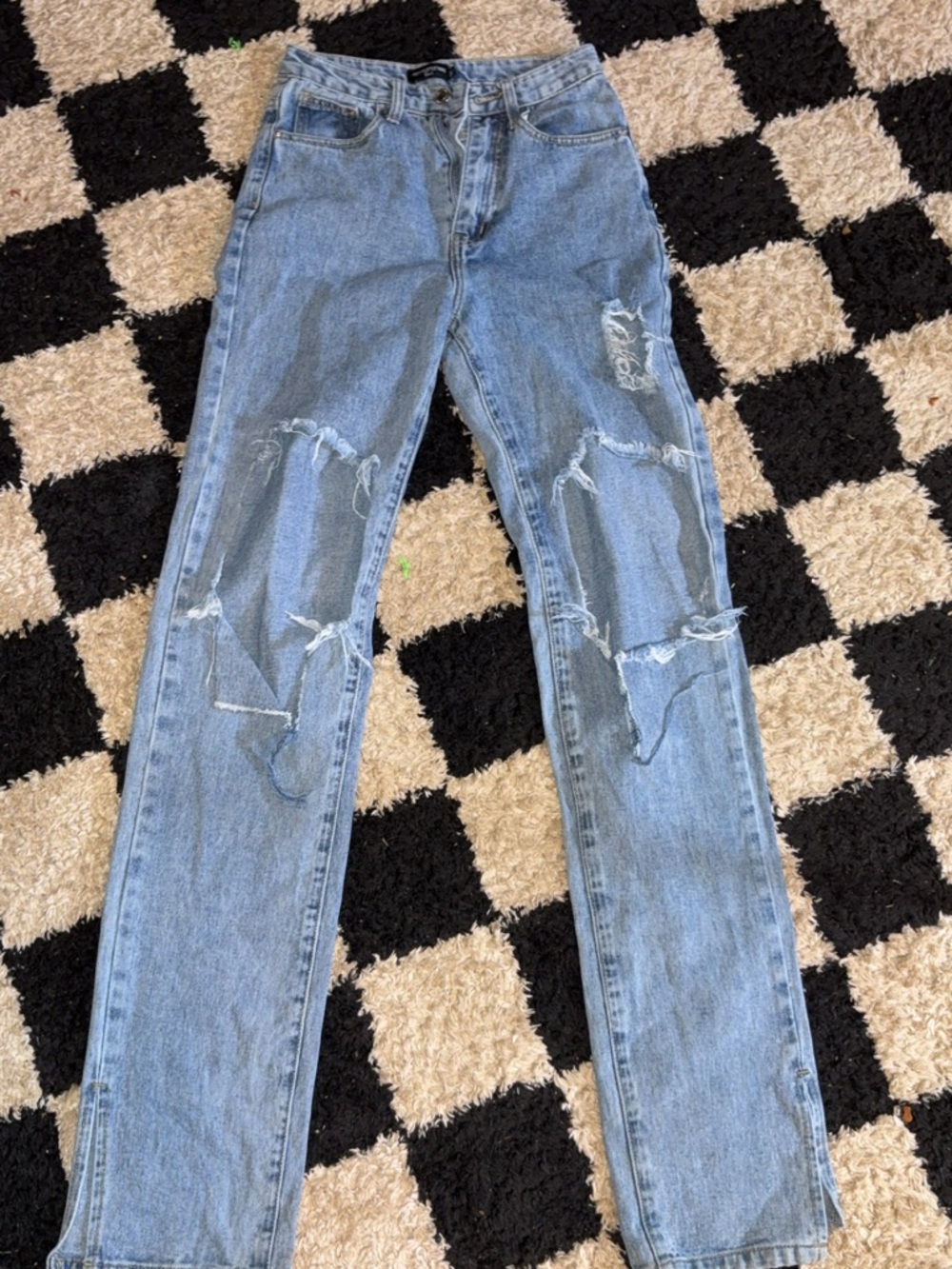 PrettyLittleThing Light Blue Distressed Straight Leg Jeans